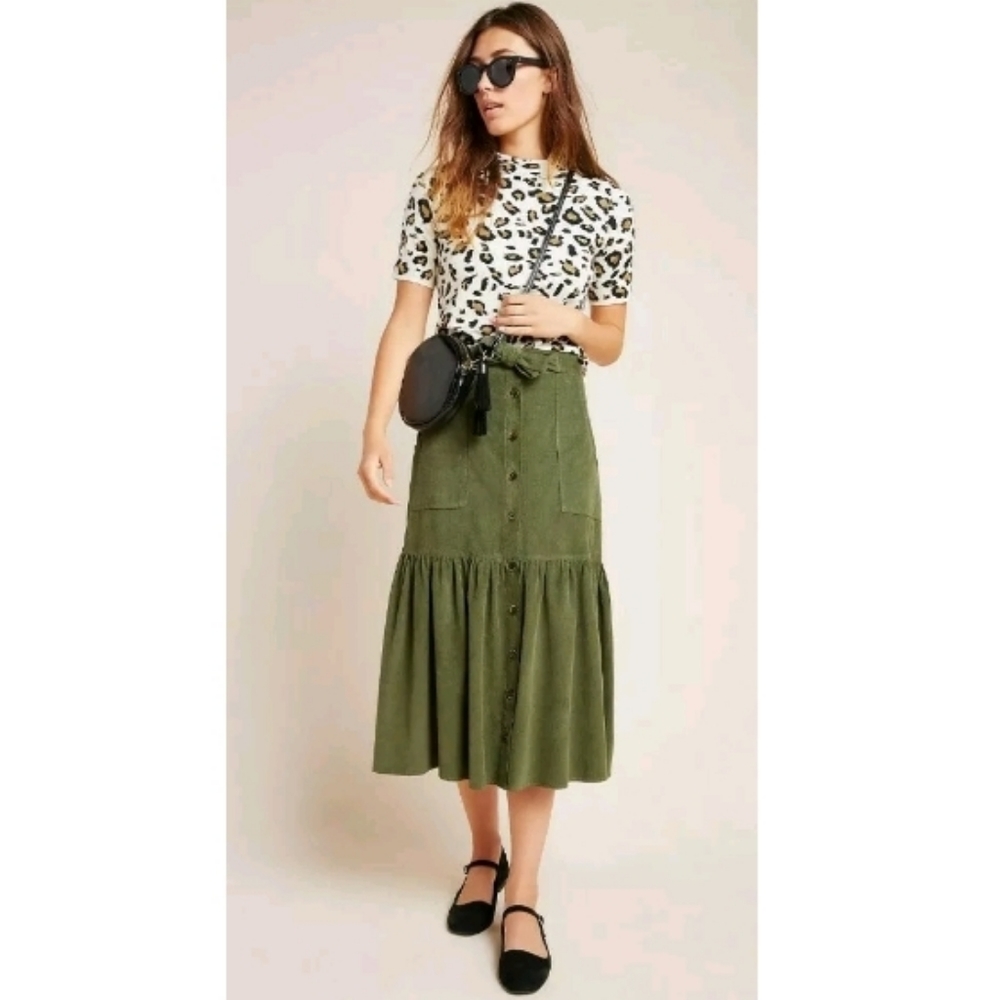 Anthropologie Amadi Sage Green Midi Skirt